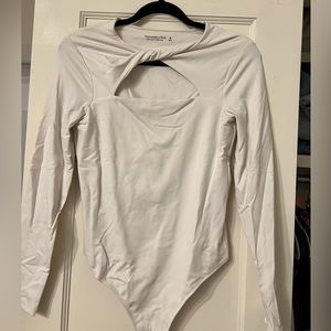 Abercrombie White Long Sleeve Bodysuit with Cutouts